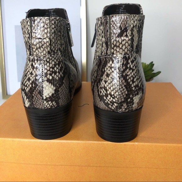 SNAKE Pewter Brown & Beige Pointed Toe Ankle Bootie Low Heel Boots Size 11 M NEW - Picture 3 of 11